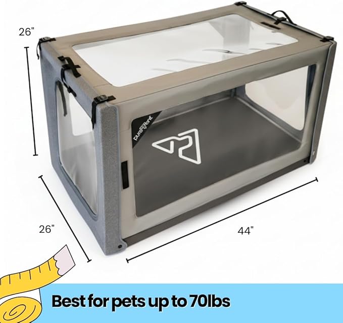 PureVent Pet Oxygen Chamber - Safe Veterinary-Grade Oxygen Therapy Cage foir Dogs, Cats, Birds and Animals - Built-in Ventilation (Large - for Pets up to 70 lbs)