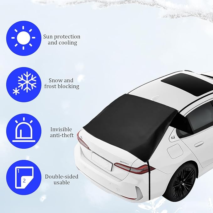 Car Rear Windshield Snow Cover, Oxford Fabric Vehicle Rear Window Snow Ice Protector with Elastic Strap, Automotive Back Window Frost Guard Sunshade, Universal for Most Sedan SUV
