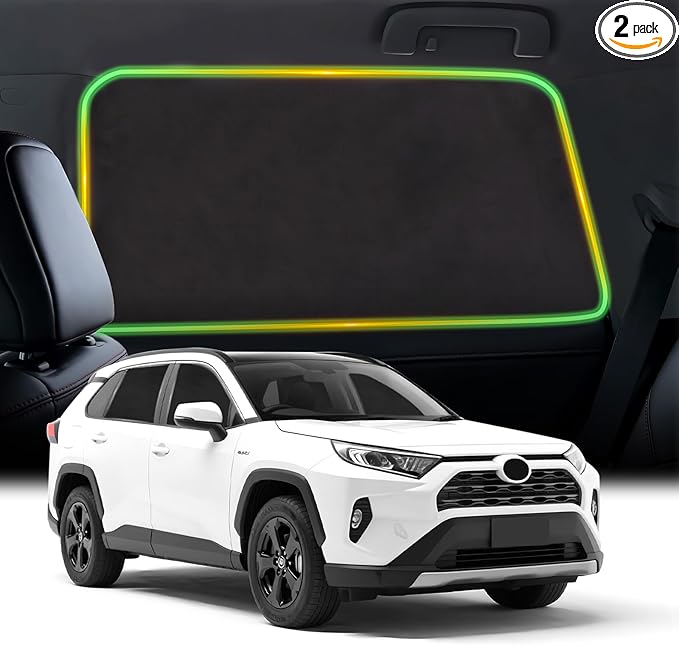Car Window Shades for 2019-2024 Toyota RAV4 Rear Window, Suede Fabric Window Covers for Privacy Car, Custom Fit Without Steel Rings, UV & Heat Protection Magnetic Installation (2 PCS)