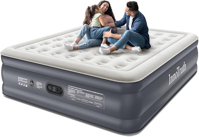 InnoTruth King Size Air Mattress with Built in Pump, Famiy Choice Award Winner, Inflatable Blow up Mattress, 18" Raised 2-4 Persons Family Air Bed for Guests & Home, Ideal for Temporary Use, 700 lbs