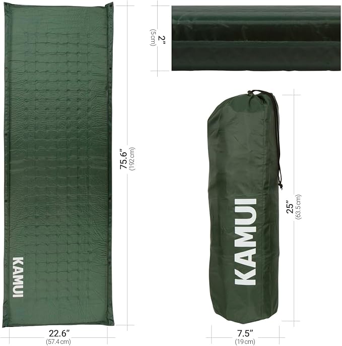 KAMUI Self Inflating Sleeping Pad - 2 Inch Thick Camping Pad Connectable with Multiple Mats for Tent and Family Camping