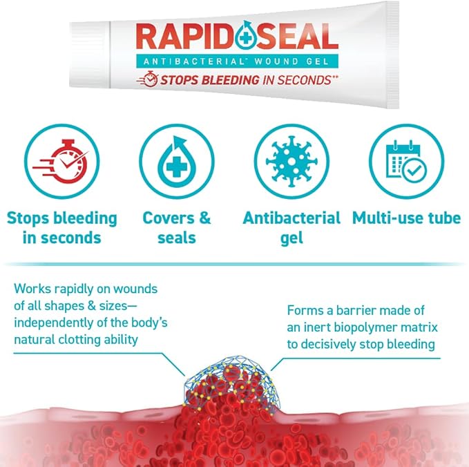 Rapid-Seal Wound Gel (1 Tube) | Stops Bleeding in Seconds | Ideal for Cuts, Scrapes, Razor Nicks for Emergency First Aid Supplies