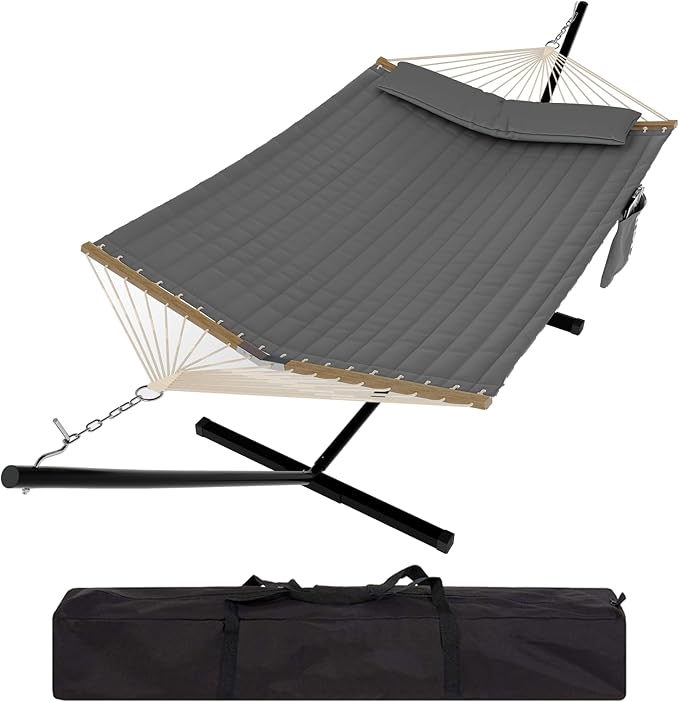 GarveeLife Instant-Setup 2-Person Hammock with Reinforced Steel Frame – Portable Outdoor Lounger for Garden, Camping & Beach (450 LB Capacity + Quick-Fold Carry Bag),Gray depressions