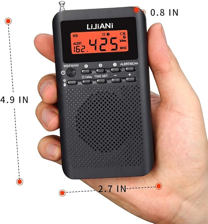 NOAA Weather AM FM Portable Radio Operated by 2 AA Batteries with Stereo Earphone,Digital Alarm Clock Sleep Timer,Best Reception,Built in Speaker Best Sound Quality,Luminous Button Design(Black)