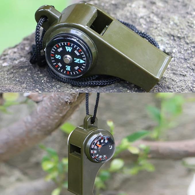 TTSAM Emergency Whistle with Lanyard, Multi-Functional 3 in1 Survival Gear Compass Thermometer for Outdoor Camping Hiking