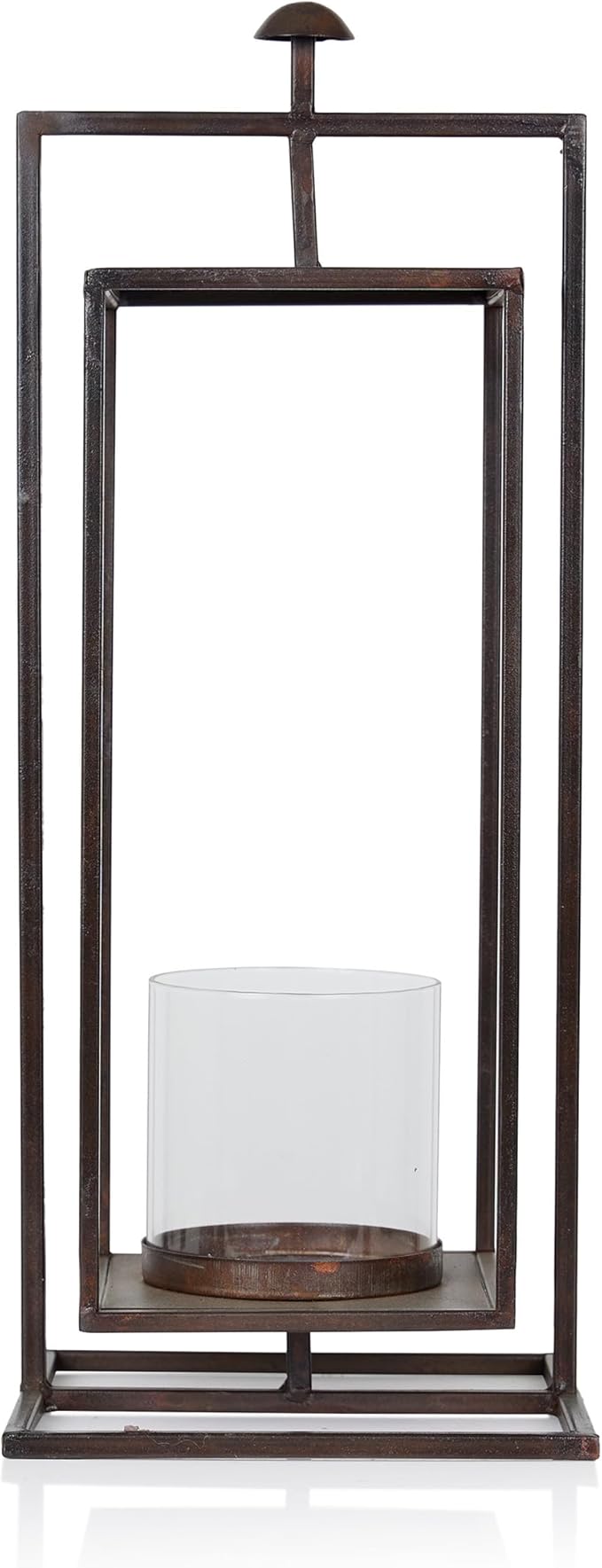 Alpine Corporation 19" Small Rectangular Lantern with Glass Candle Holder , Outdoor Lantern for Patio, Porch, or Deck Décor, Bronze