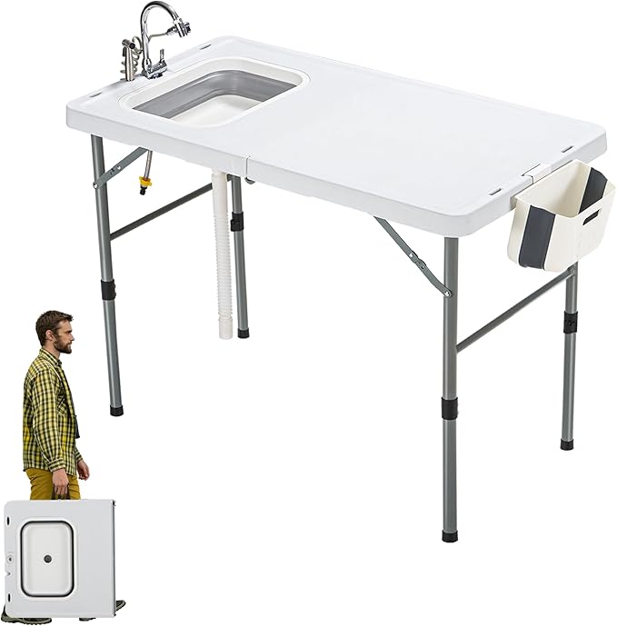 Dragosum 50" Folding Fish Cleaning Table with Foldable Sink, Outdoor Fillet Station Portable Camping Kitchen Station with Smaller Folding Volume, Larger Desktop, Fish Cleaning Kit