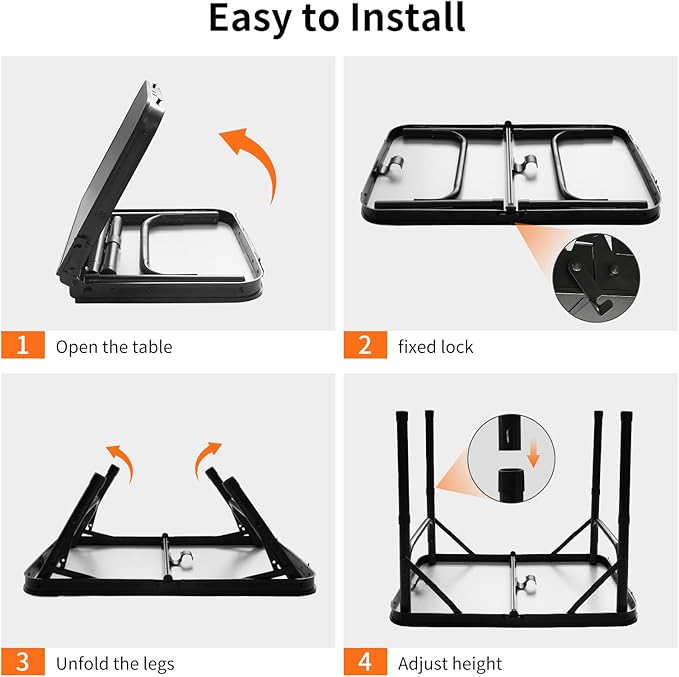2FT Small Camping Portable Table, Black Aluminum Frame, Adjustable Height up to 21", Lightweight Carry Handle, Portable for Travel, Camping Outdoor Use
