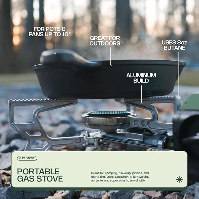 Portable Butane Gas Stove for Camping, Outdoor, and Indoor Cooking, Compact Lightweight Single Burner with Carrying Bag for Travel – by Altena