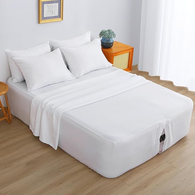 Air Mattress Sheet Set for 16-24 Inch Air Beds Full Size,Deep Pocket Fitted Sheet with Inflation Opening,Soft & Breathable, for Guests, Camping, RVs, Includes Pillowcase Flat Sheet Fitted Sheet,White