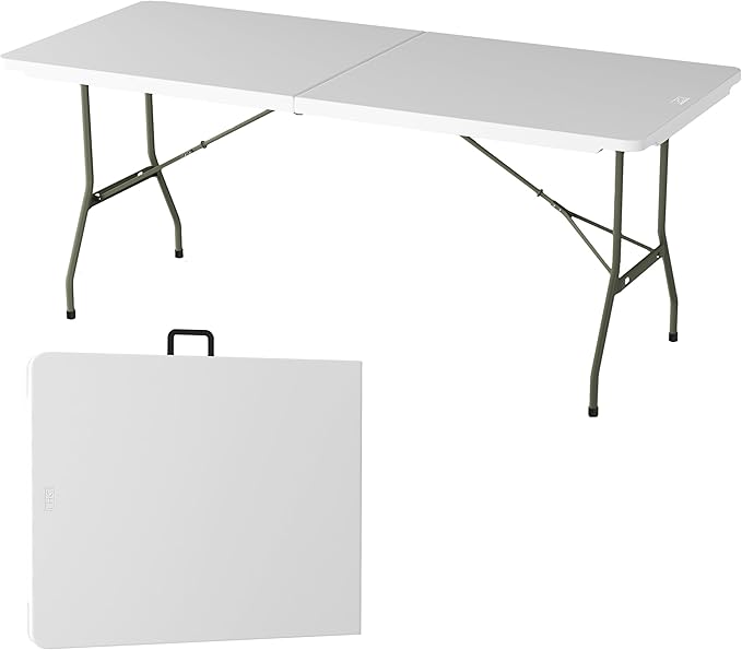 Lavish Home Portable Folding Tables - Lightweight Portable Folding Desk - 6-Foot-Long Plastic Table for Camping, Playing Cards, Parties, and Dining (Single/White)