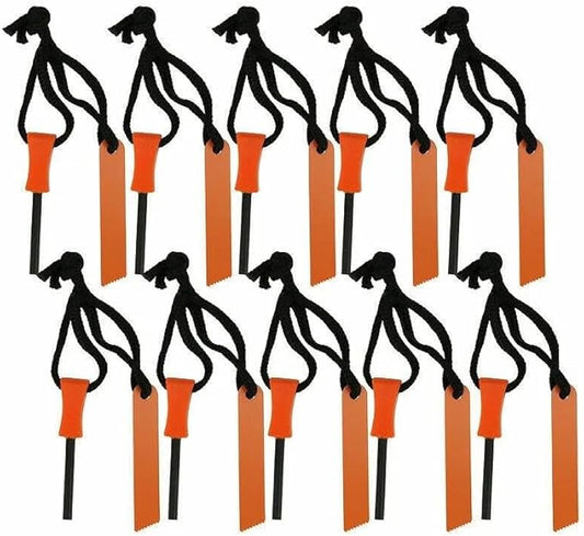 Fire Starter Flint Steel Striker Survival Kit, Ferro Rod Outdoor Camping Tool, Orange and Black, 10 Pack
