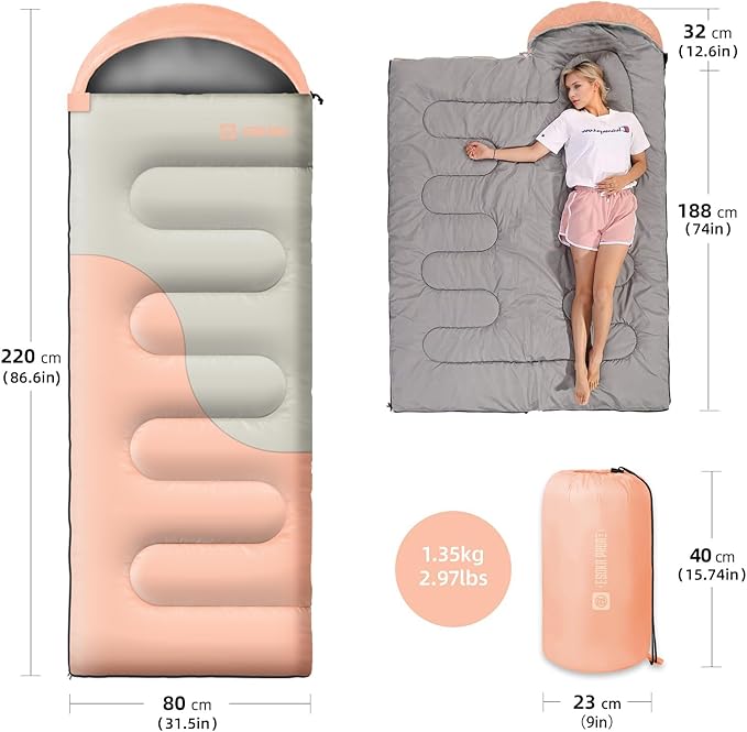 Sleeping Bags for Adults&Kids,Lightweight Waterproof Warm Weather Sleeping Bag,Compact Portable Sleeping Bag for Camping,Essentials Gear for Camping Hiking Outdoor Travel