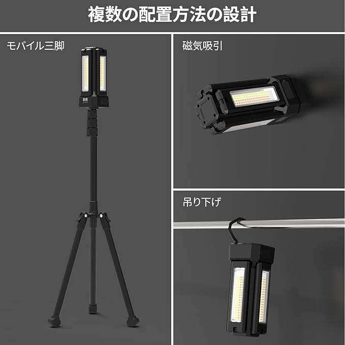 iodoo 13200mAh Rechargeable Solar Work Light with Folding Stand Support and Portable Carrying Bag, 8000 Lumen Stepless Dimmable, 4 Lighting Modes, White/Warm/Warm White (Black(Remote))