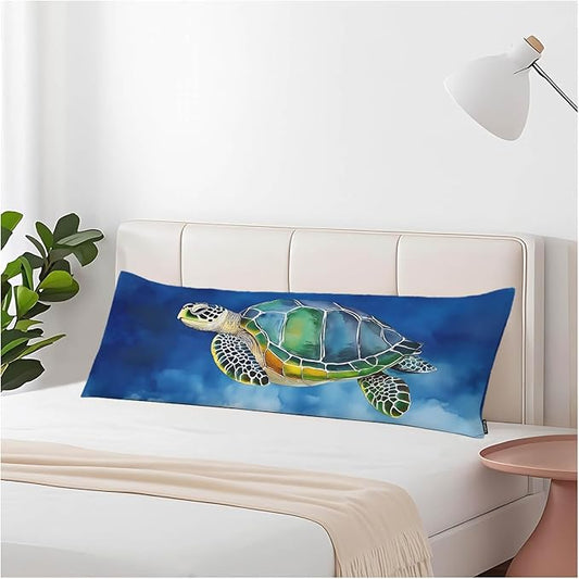 20x54 Body Pillow Cover Sea Turtle Zipper Body Pillowcase Side Sleeper Pillow Covers Ocean Turtle Body Cushion Cover Body Pillow Cases for Men Women Home Bedroom, Blue