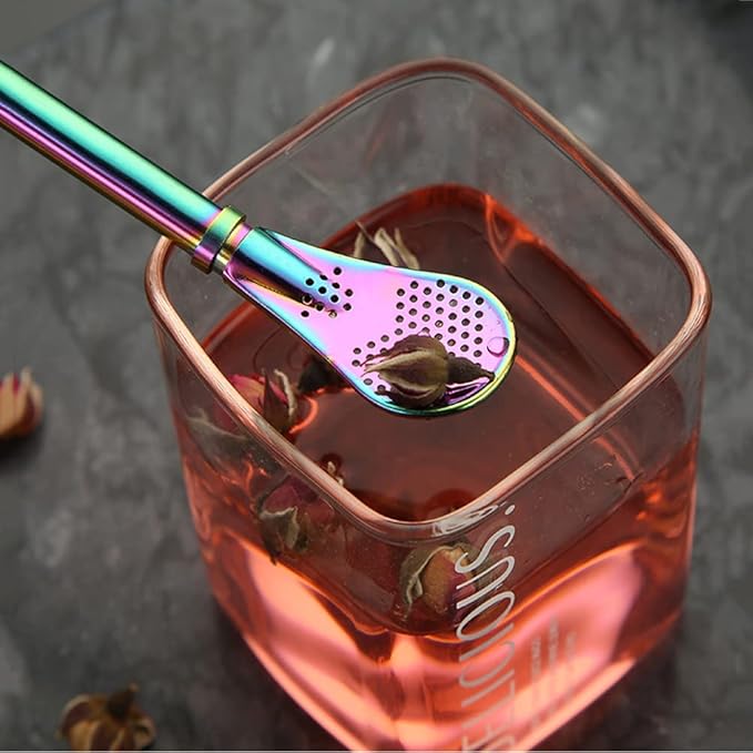 Yerba Mate Bombilla Stainless Steel Straw Loose Leaf Tea Infuser Dringking Spoons Filter Stirring Straws Pack of 5 with 2 Cleaning Brush