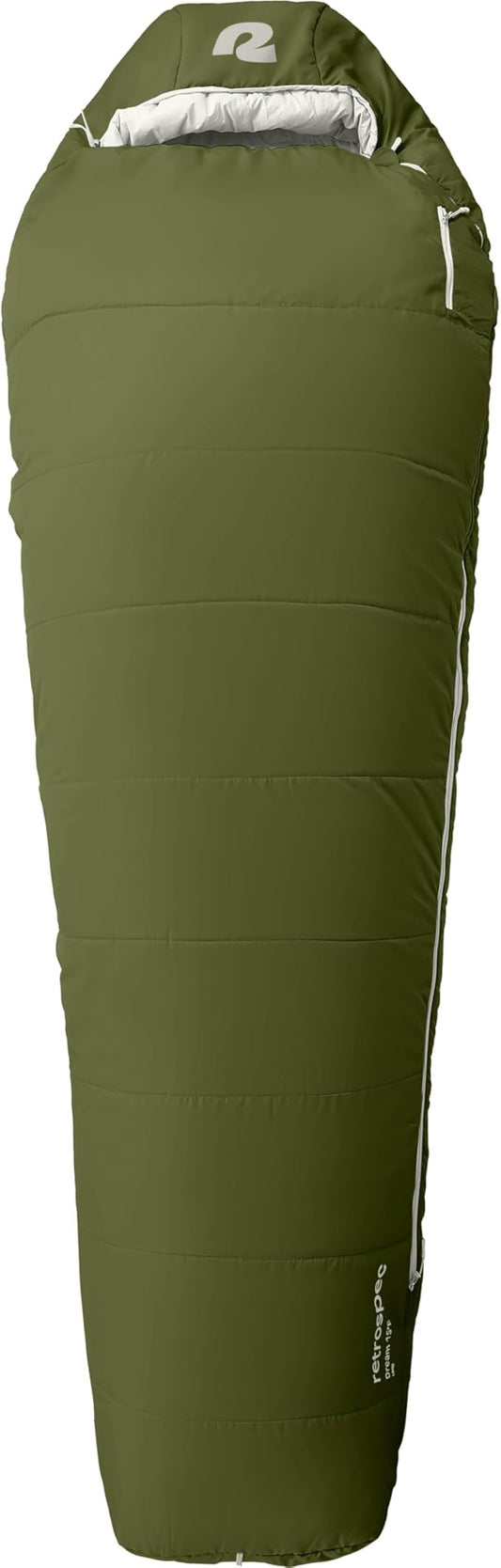 Retrospec Dream Mummy Sleeping Bag - 5, 15, & 30°F Cold Weather Camping & Travel Essential Gear with Water - Resistant Shell & Synthetic Fill - Zippered Pocket & Stuff Sack