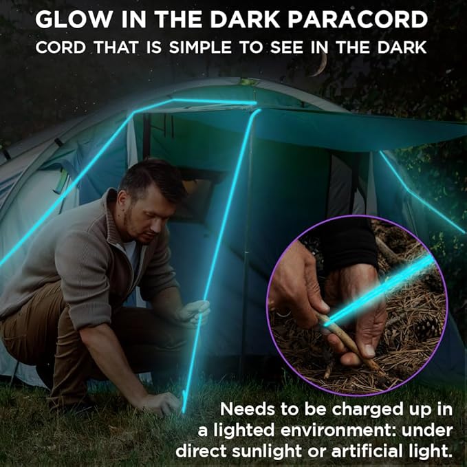 TECEUM Reflective Paracord Rope 1000 – 1000ft/200ft/100ft/50ft – 40+ Colors – Glow in The Dark – para Cord – Utility Rope for Survival, Hunting & Camping Gear – Nylon String, Camping Rope, Tent Cord