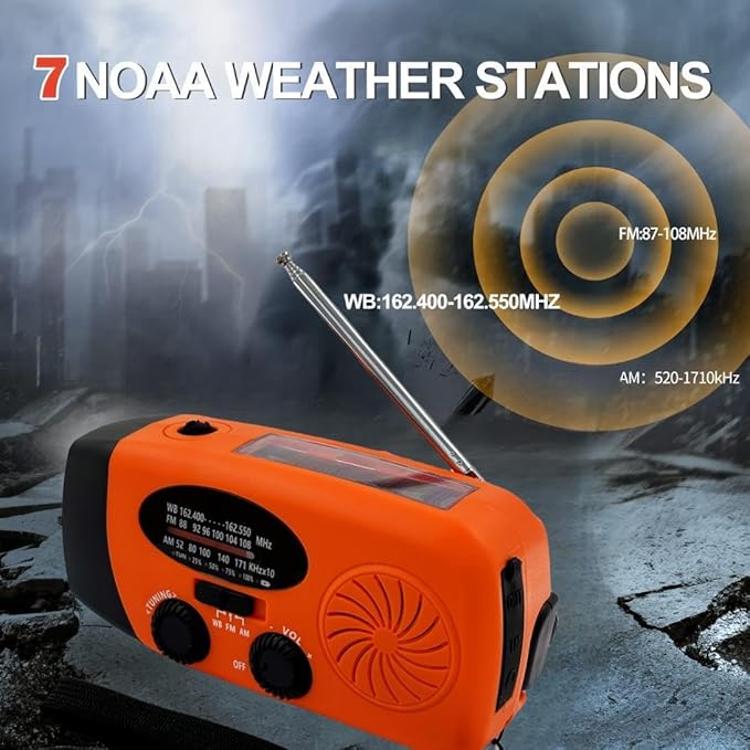 iRonsnow Solar Emergency Hand Crank Weather Radio, Portable Self Powered NOAA AM/FM Radios with SOS Alarm LED Flashlight 5000mAh Smart Phone USB Charger for Camping (Orange)