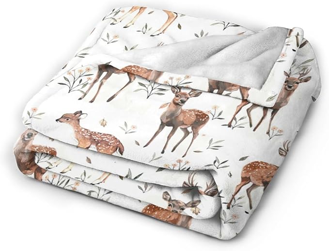 Buck Deer Blanket Soft Lightweight Flannel Fleece Blanket Cozy Warm Wildlife Animal Decor Bedding Stuff Fuzzy Plush Throw Blanket Gifts for Lover Boys Girls Kids Women Adults Bed Travel 60"x80"