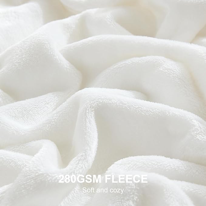 Hansleep Fleece White Throw XL Blanket, Super Soft Flannel Fuzzy Plush Cozy Blanket for All Seasons, White, Throw XL 50x70 Inches