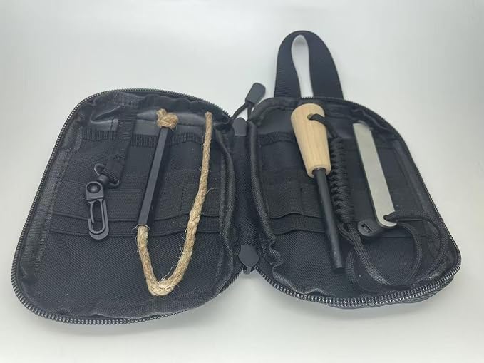 Flint and Steel Fire Starter Kit, Ferro Rods Magnesium Fire Starter Survival Tool Camping Emergency Fire Lightning Striker, Tinder Wick Rope, Multifunctional Outdoor Bag