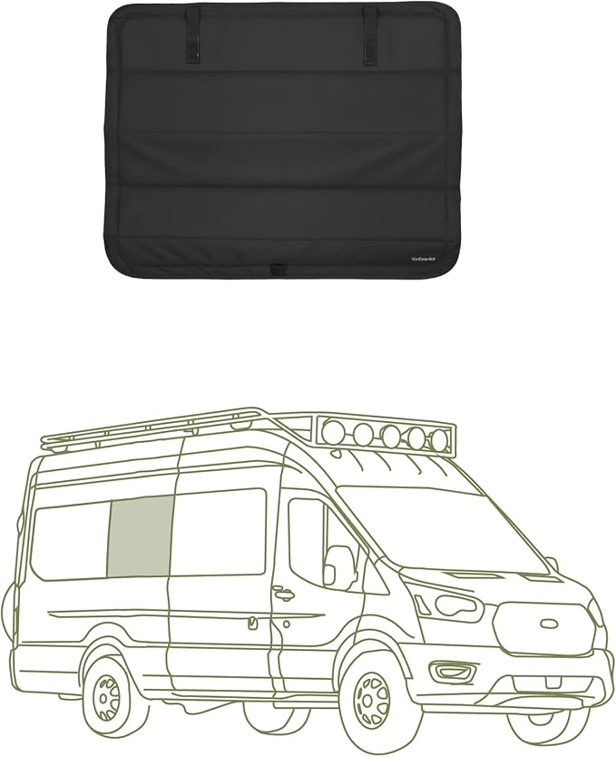 VanEssential Insulated Stealth Blackout Window Cover Designed for Ford Transit High/Medium Roof Full Plastic Trim Middle Window RH (Passenger) Side 148 Long or Extended Length Vans - Black
