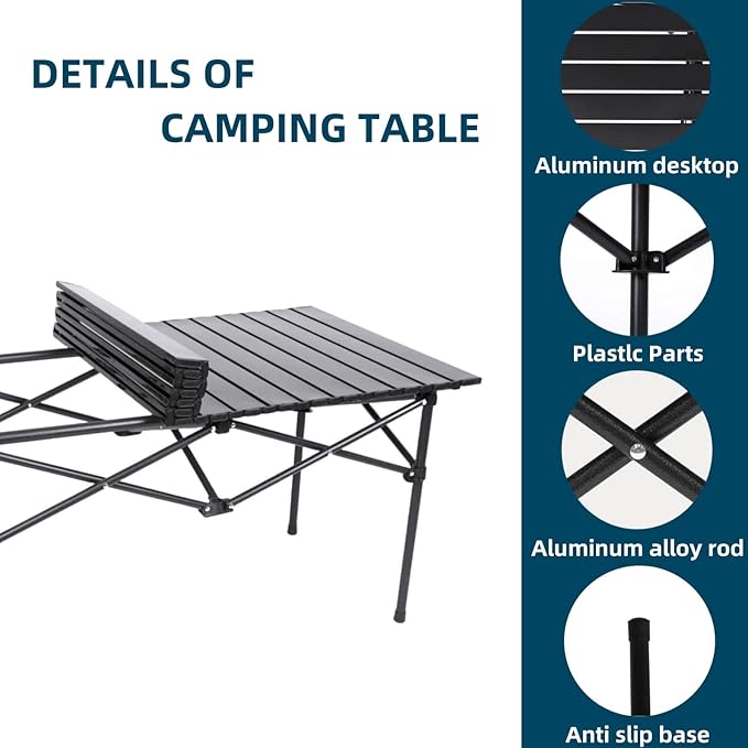 Folding Camping Table, Portable Beach Table,with Portable Bag，Suitable for Indoor, Outdoor, Camping, Backyard, Party, Patio, The Black Camping Table at The Beach