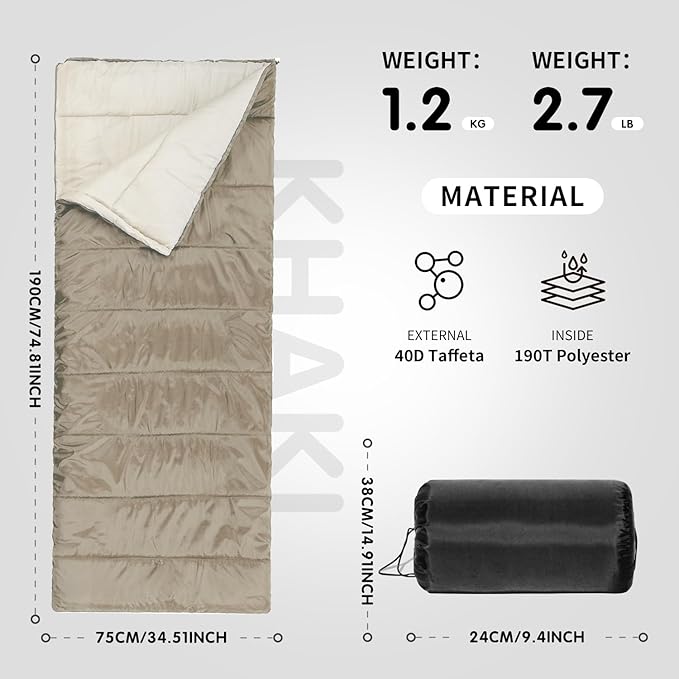 Sleeping Bag for Adults – 4 Season Camping Sleeping Bag Lightweight for Backpacking & Hiking, Waterproof Shell, Warm & Roomy, Machine Washable,Backpacking Camping Sleeping
