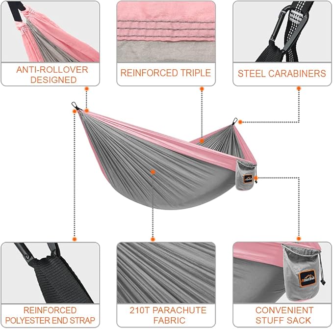AnorTrek Camping Hammock, Super Lightweight Portable Parachute Hammock with Two Tree Straps Single or Double Nylon Travel Tree Hammocks for Camping Backpacking Hiking