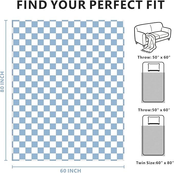 Edenleaf Checkered Blanket Flannel Throw Blankets Soft Cozy Checkered Grid Print Chessboard Gingham Pattern Throws for Bed Sofa Couch for All Seasons, 60x80 Inch, Blue