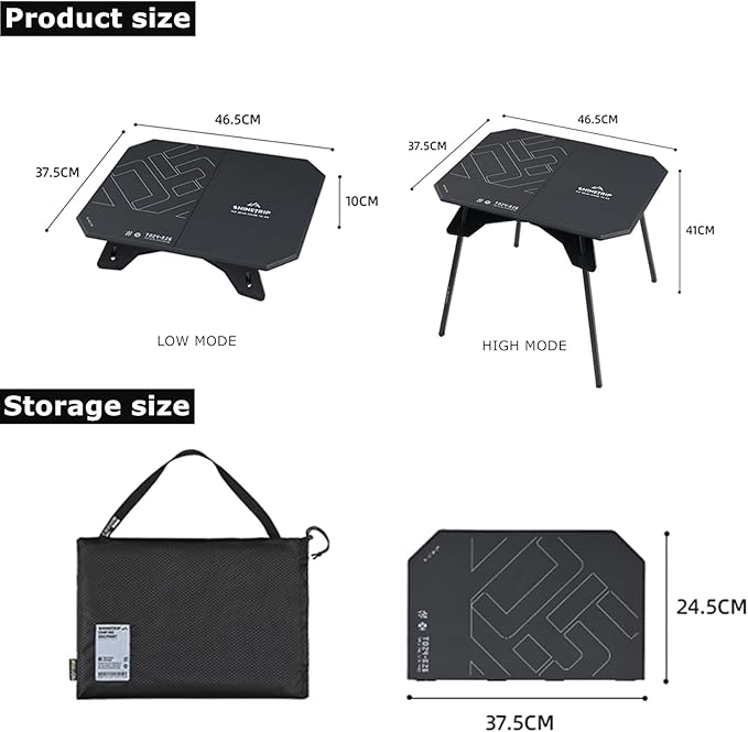 HZGAMER Folding Camp Table, 2 in1 Adjustable Height(16 inch/4 inch) Foldable Camping Desk, Outdoor Camping Table Picnic Table for Cooking, Beach, Hiking, Travel, Fishing, BBQ