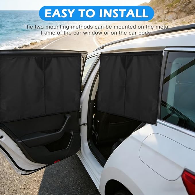 2 Pack Car Window Shades with 10 Strong Magnets 26.8"x18.5" Dual Layer Car Rear/Side Window Sunshade - Full Blackout Semi-Transparent 2-in-1 Universal Auto Sun Shade Privacy Screen