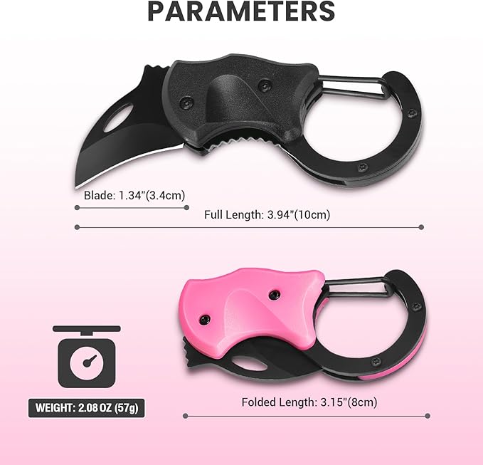 FUNBRO 2 Pack Small Pocket Knife Gifts for Men & Women, Folding Box Cutter, Birthday & Christmas Stocking Stuffers Gifts Idea for Wife Husband Dad Mom (Black & Pink)