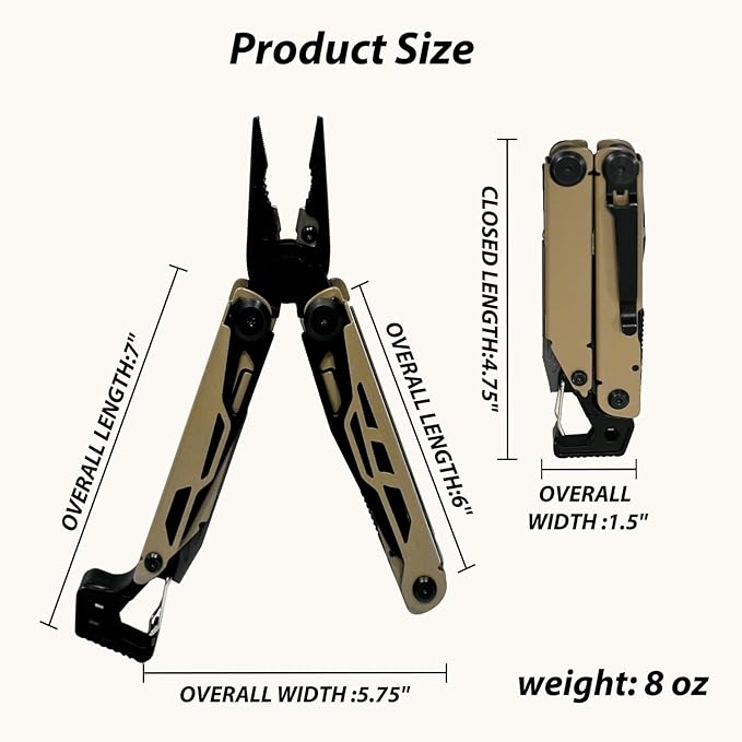 23-in-1 Multitool Pliers - Multi tool Pocket Knife with Screwdriver, Fire Starter, Saw, Whistle, Wire Stripper, Survival Gear for Hunting and Camping with Nylon Sheath (Brown)