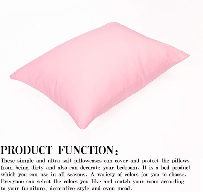 NTBAY Zippered Toddler Pillowcases Set of 2, 100% Brushed Microfiber 13x18 Pillowcases, Super Soft and Cozy Travel Kids Nursery Pillow Cases, 13x18 Inches, Pink