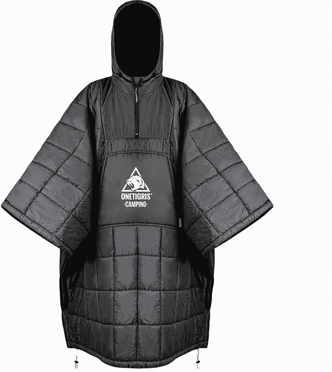 ONETIGRIS Camping Blanket Poncho with with Recycled Synthetic Insulation,Wearable Hoodie Blanket | Ultralight Water-Resistant Warm Camping Blanket for Outdoor, Hiking, Stadium