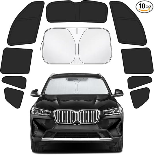 Car Window Shades for BMW X3 2018-2024 Accessories - Full Set 10PCS Side Window Sunshades with Memory Frame & Blackout Fabric, Privacy UV Shield for Camping/Travel