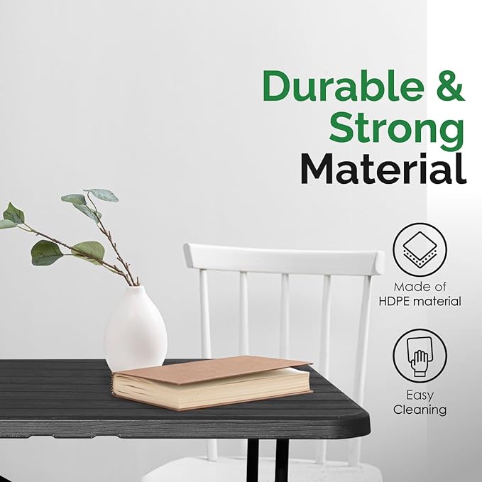 EconoHome Woodgrain 6ft Folding Table with Handle | Heavy-Duty Foldable Table | Portable Table for Indoor & Outdoor Use | Perfect for Events, Camping, Parties, Dining & More
