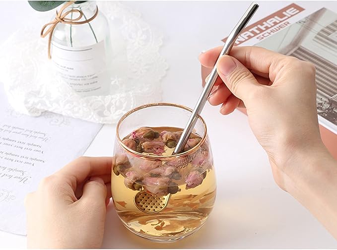 Reusable Straws Spoon for Yerba Mate Stainless Steel Straw Spoon Filter Strainers for Loose Tea, Coffee Stirrers, Smoothie Slushy Straws, 9 Pcs 6 Colors with 2 Cleaner Brushes