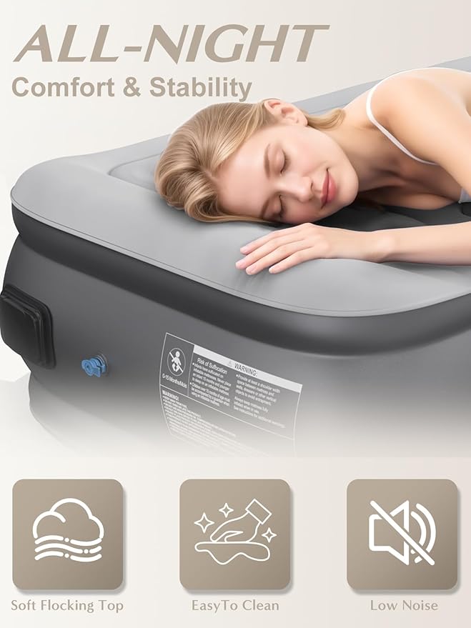 JUITOY Twin Air Mattress with Built in Pump, 18" Upgraded One-Touch Inflatable Airbed for Home, Camping Guests, Portable Blow Up Mattress, 440lbs Capacity