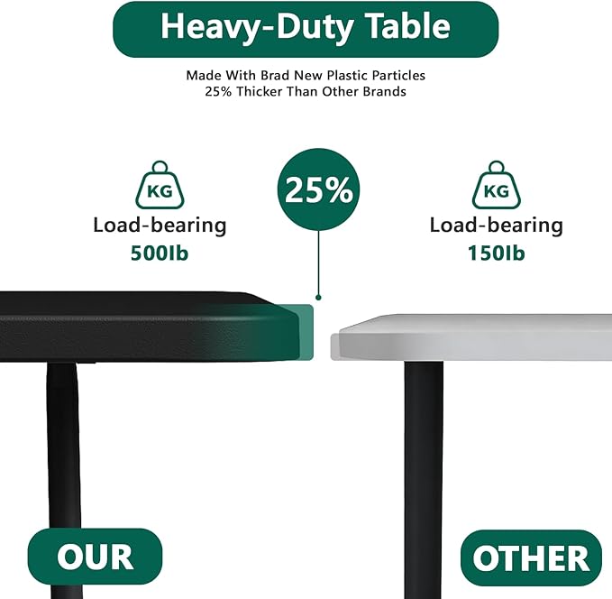 Folding Table 6ft - Heavy Duty Plastic Table with Handle, Foldable & Portable, Fold-in-Half Utility Tables for Outdoor, Dining, Wedding, Events, Indoor, Picnic, Camping, Party (Black)