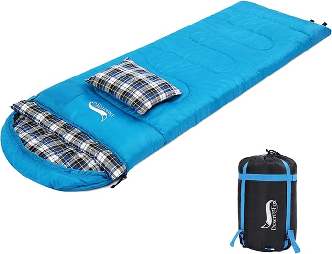 DESERT & FOX Cotton Flannel Sleeping Bags with Pillow, 4 Season Warm & Cold Weather Envelope Compression Sack, Lightweight & Portable Backpacking Sleeping Bag for Outdoor Camping, Hiking, Traveling