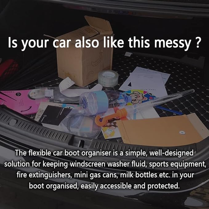 Elastic Car Trunk Organizer Straps with Hook and Loop Tape+2 "Pocket,20"/27.5" Car Organizers,Organize the Cluttered Trunk Keeps Items from Rolling Around (27.5inch Long)