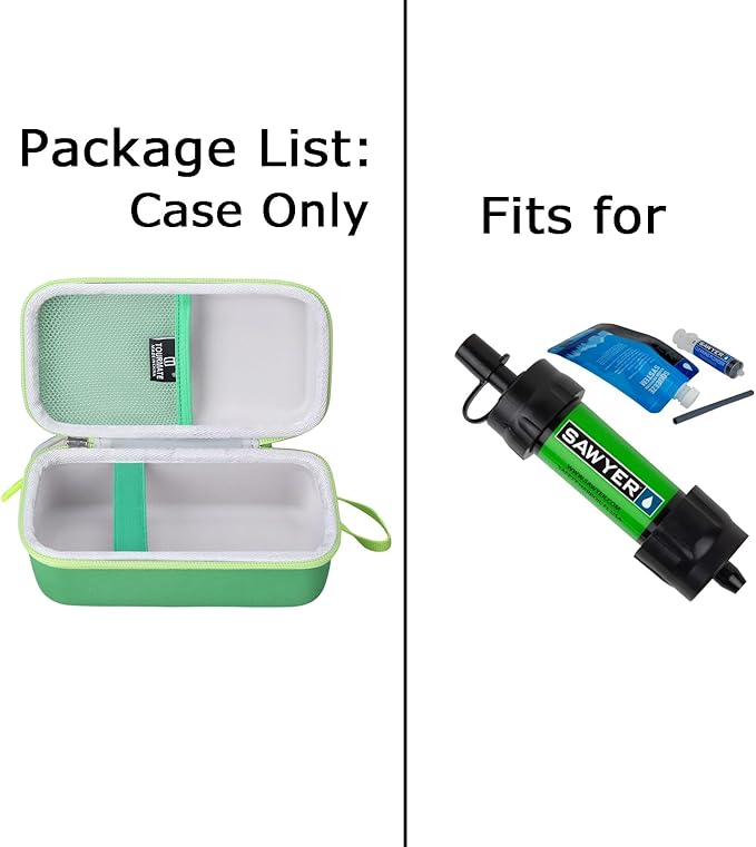 Tourmate Water Filter for Sawyer Products Mini Water Filtration System, Protective Carrying for Drinking Straw, Squeeze Pouch and Other Accessories (Green)
