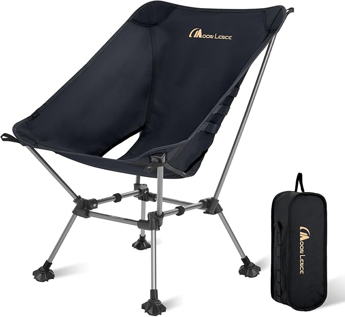 MOON LENCE Camping Chair Plus, Upgraded Comfort & Size, Still Compact and Lightweight, Folding Portable Chair for Backpacking & Hiking, 400Lbs Capacity, Gen 3 Plus (Black)