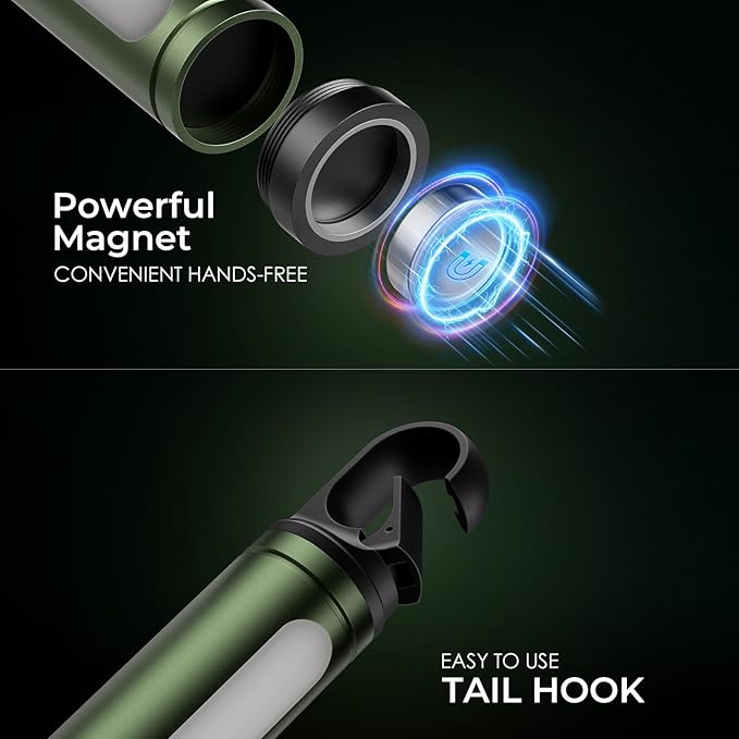 ADDplus Magnetic Flashlight Rechargeable,2000LM 5000mAh Flashlights High Lumens with 18 Modes,Waterproof, Adjustable,Powerful Flash Light,Multi-Flashlights for Home,Car,Hiking,Camping(1, Green)