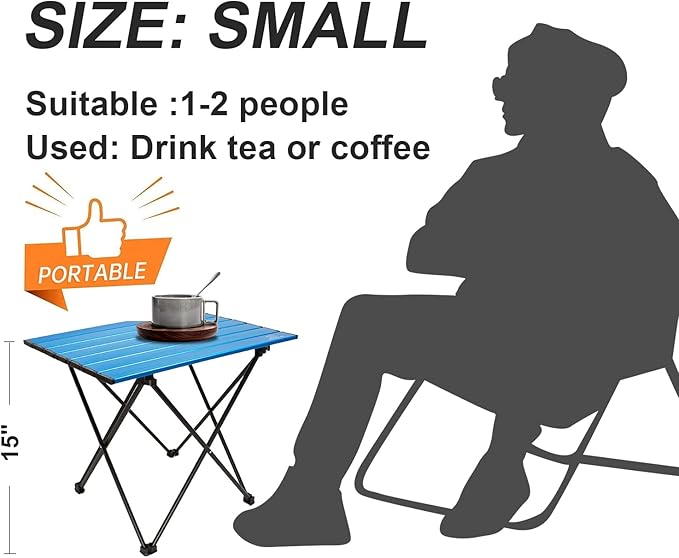 MSSOHKAN Camping Table Folding Portable Camp Side Table Aluminum Lightweight Carry Bag Beach Outdoor Hiking Picnics BBQ Cooking Dining Kitchen Blue Small