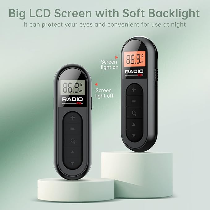 FM Radio, Rechargeable Portable Pocket Transistor Radio with Best Reception,LCD Digital Tuning with Backlight, Stereo Sound, Belt Clip for Jogging,Walking