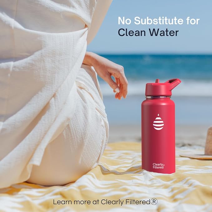 Clearly Filtered Water Bottle | Removes 200+ Contaminants, Double-Wall Insulated Stainless Steel, BPA/BPS Free, Phthalate Free, Filters Flouride Lead Chlorine (32oz, Sage Gray)